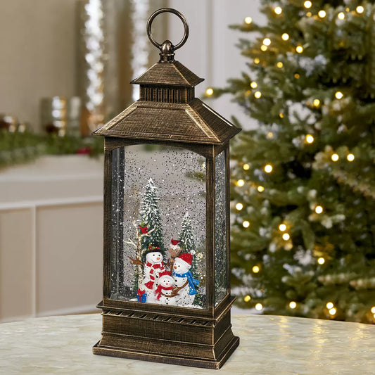 Farol Navideño con Luz LED Muñeco de Nieve