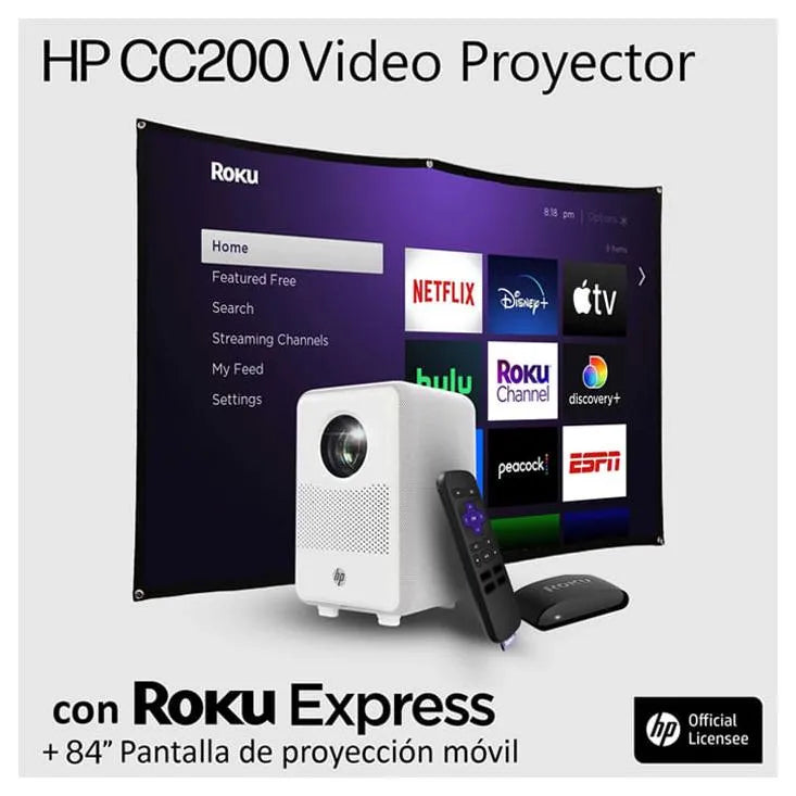 Proyector HP CC200 LCD FHD 200 LED Lms Bocinas 80" FHD + Roku Express