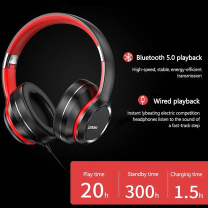 Auriculares Lenovo HD200 con Bluetooth, auriculares inalámbricos plegables para ordenador con cancelación de ruido, auriculares estéreo HIFI para juegos