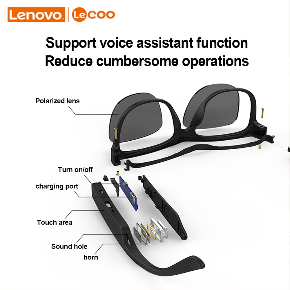 Gafas inteligentes Lenovo Lecoo, auriculares inalámbricos con Bluetooth 5,0, gafas de sol para deportes al aire libre, auriculares para llamar, música